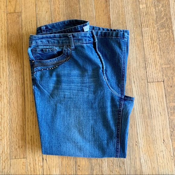 Christopher & Banks Denim - Christopher Banks Blue Straight Leg Rhinestone Pockets Ankle Jeans 16 Short